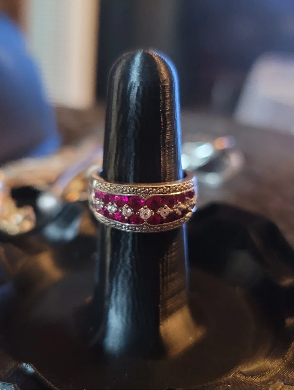 Real Ruby Diamond 925 Sterling Silver Eternity Band Ring Size 7 Marked